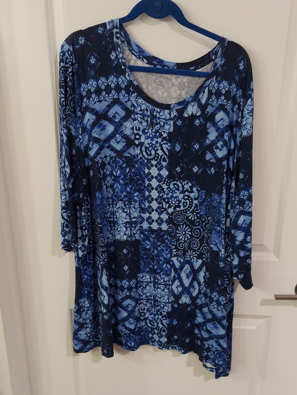 Jessica London Blue Patchwork-Print Long Sleeve Dress